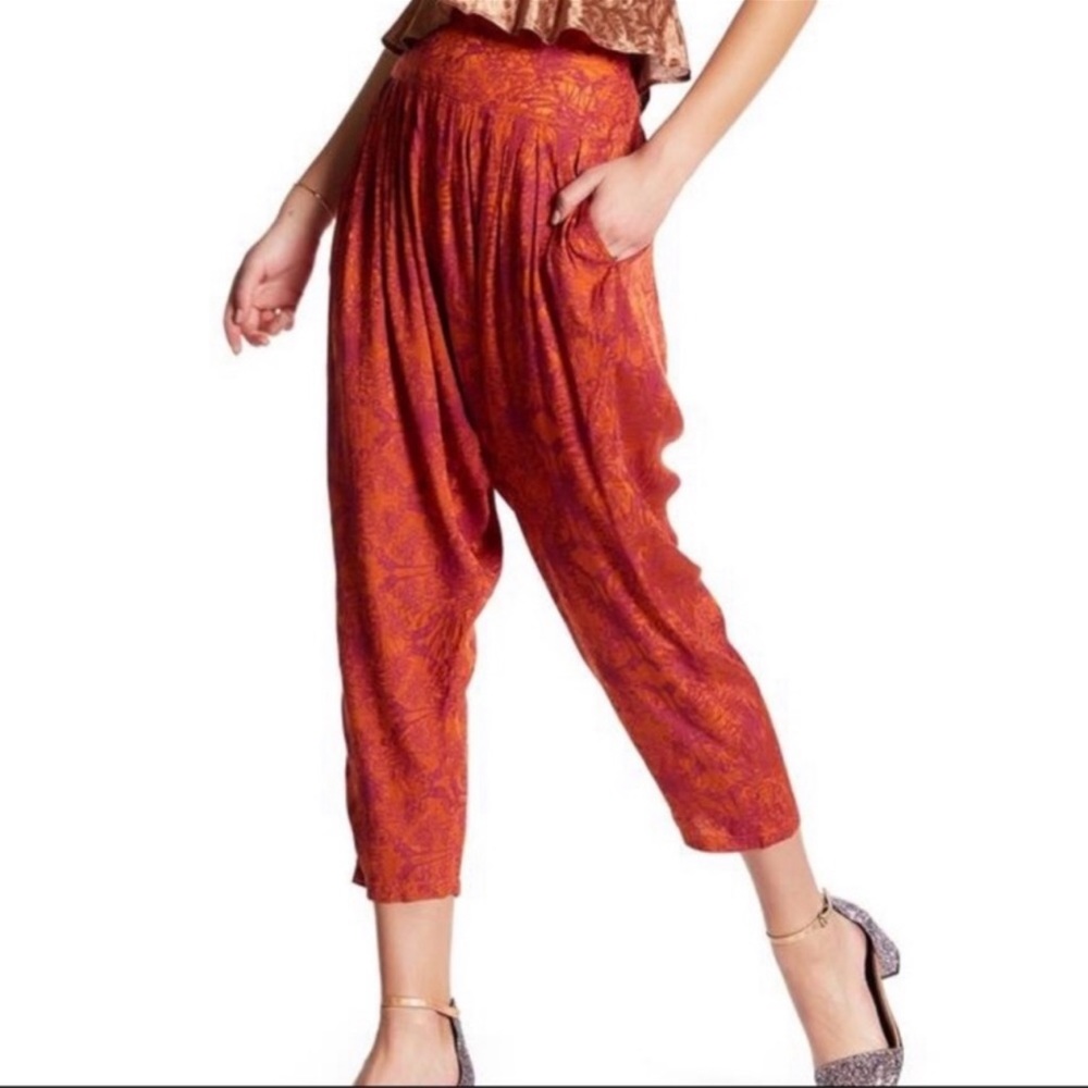 Free People Floral Boho Harem Pants in Dusty Papaya Color Size SP